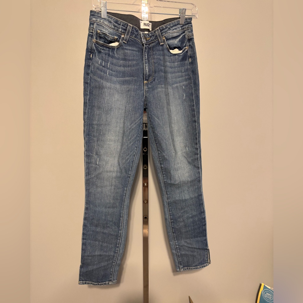 Paige Women's Blue Hoxton Ankle Peg Light Distress Skinny Jeans Size 28 Euc